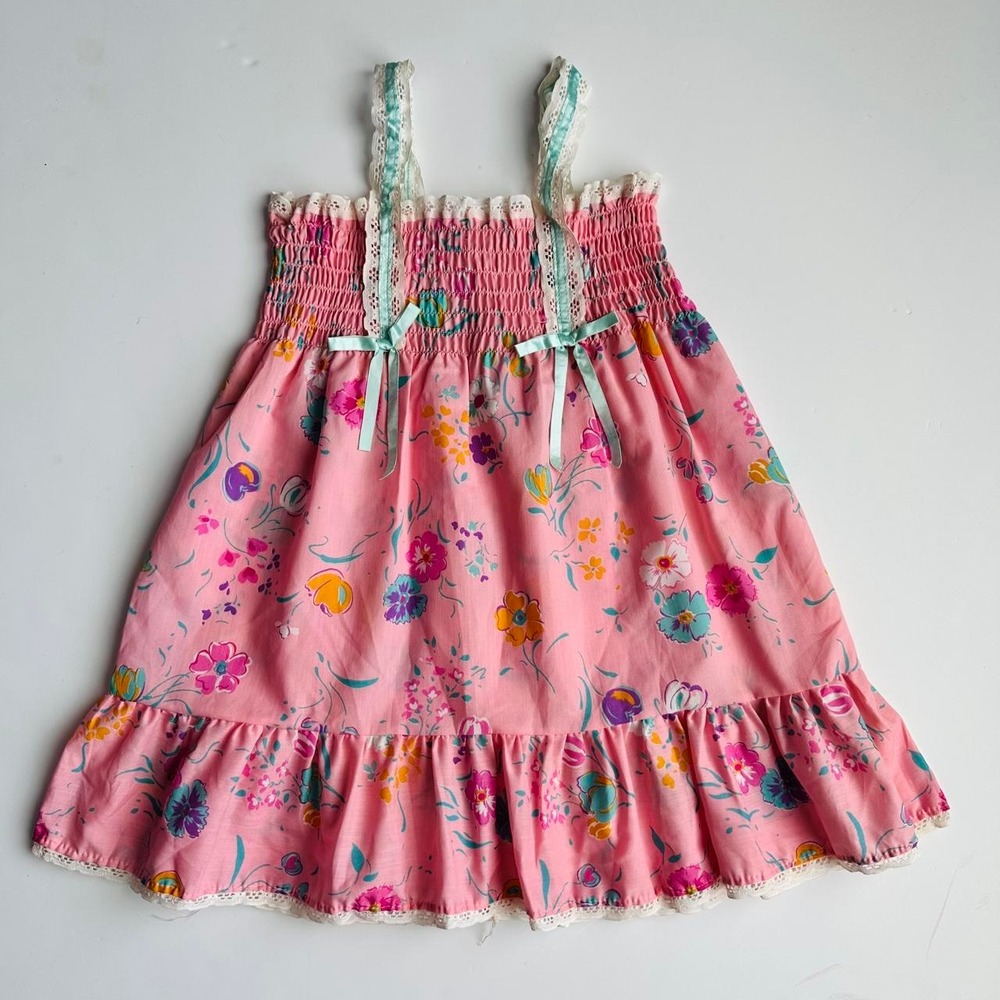 Vintage Babydoll Dress Girls Size 6X Pink Floral Summer Dress